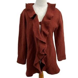 Eva Tralala Womens Jacket Red Ruffle Long Sleeve Buttons 100% Wool Vintage L